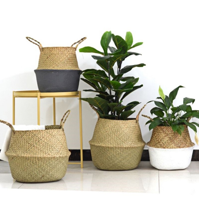 Elegant Seagrass Belly Basket Storage Plant Pot Baskets Laundry Bag